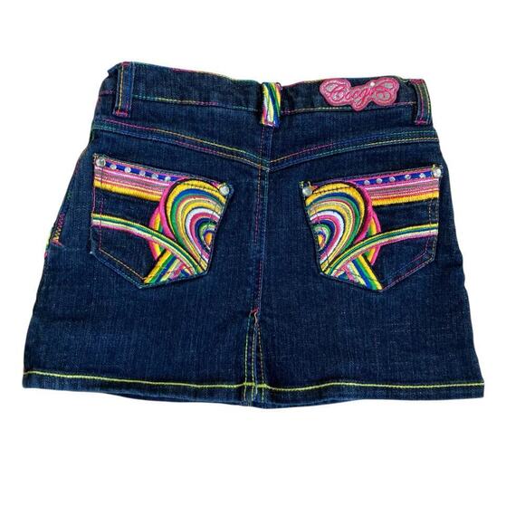 Coogi Girls Heart Embroidered Denim Skirt Skort Dark Wash Rainbow Colors Sz 6X - Picture 7 of 16